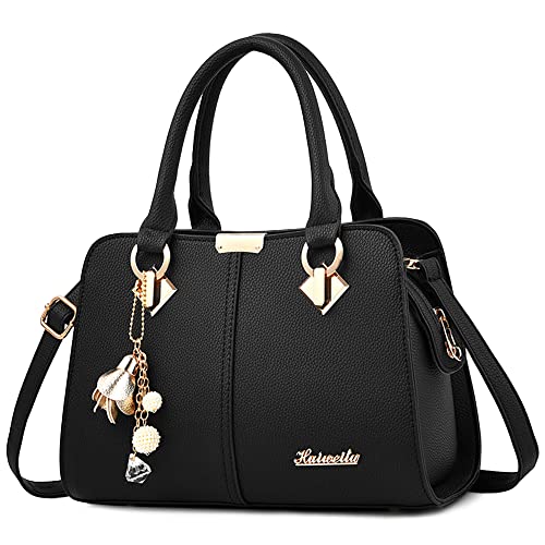 DORRISO Handtasche Damen Mittelgroß - Elegante Große Kapazität Wasserdicht PU Leder Mode Ornamente Abnehmbarem Schulterriemen für Reisen Arbeit Einkaufen Matt Schwarz von DORRISO