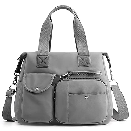 DORRISO Damen Handtasche Umhängetasche Schultertasche Casual Umhängetaschen Groß Kapazität Schultertasche Damen Reise Arbeit Lässig Täglich Leinwand Handtasche Grau von DORRISO