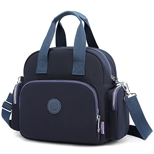 DORRISO Damen Handtasche Umhängetasche Schultertasche Rucksack Casual Umhängetaschen USB Ladeanschluss Reise Arbeit Lässig Täglich Wasserdicht Leinwand Handtasche Blau A von DORRISO