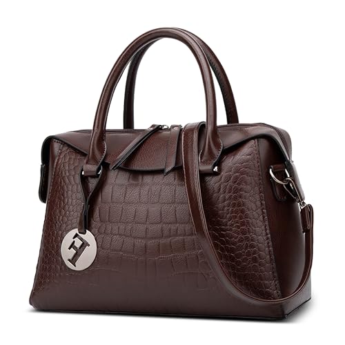 DORRISO Damen Handtasche Weinlese Elegant Henkeltasche Langlebig Kuriertaschen mit Anhänger Umhängetasche Damen Reisen Urlaub Einkaufen Party Büro Wasserdicht PU Leder Braun von DORRISO
