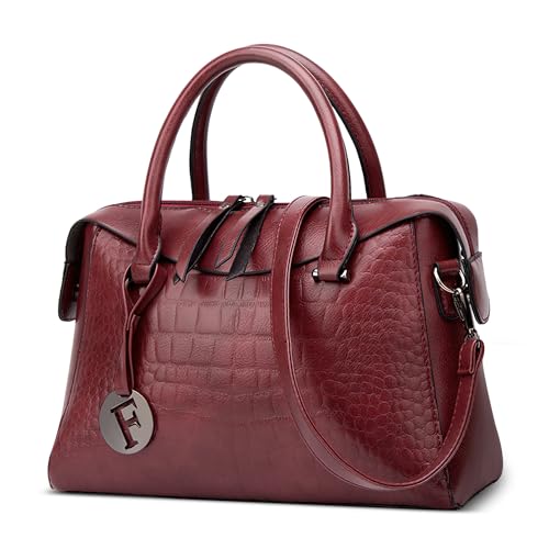 DORRISO Damen Handtasche Weinlese Elegant Henkeltasche Langlebig Kuriertaschen mit Anhänger Umhängetasche Damen Reisen Urlaub Einkaufen Party Büro Wasserdicht PU Leder Rot von DORRISO
