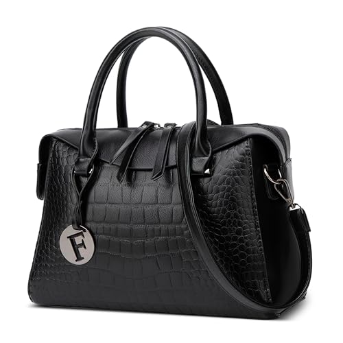 DORRISO Damen Handtasche Weinlese Elegant Henkeltasche Langlebig Kuriertaschen mit Anhänger Umhängetasche Damen Reisen Urlaub Einkaufen Party Büro Wasserdicht PU Leder Schwarz von DORRISO