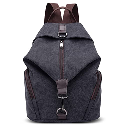 DORRISO Damen Leinwand Rucksack Frauen Canvas Tasche Vintage Rucksäcke Umhängentasche Große Kapazität Reisetasche Schultasche für Reise Outdoor Schule Rucksack Schwarz A von DORRISO