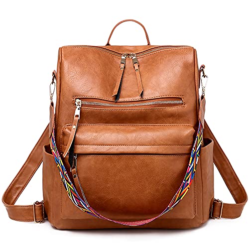 DORRISO Damen Rucksack Frauen PU Leder Rucksäcke Anti-Diebstahl Rucksäcke Umhängentasche Große Kapazität Reisetasche Schultasche für Reise Outdoor Rucksack Braun von DORRISO