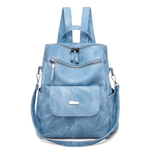DORRISO Damen Rucksack Mode Rucksäcke Süß Schultertaschen Schöner Schulter Tasche Tourismus Beiläufig Reise Outdoor PU-Leder Frauen Backpack Blau von DORRISO