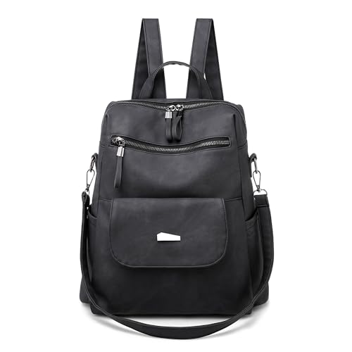 DORRISO Damen Rucksack Mode Rucksäcke Süß Schultertaschen Schöner Schulter Tasche Tourismus Beiläufig Reise Outdoor PU-Leder Frauen Backpack Schwarz von DORRISO