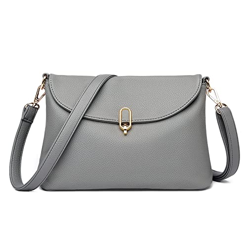 DORRISO Damen Umhängetasche Mode Handtasche Reise Schultertasche Leicht Umhängetaschen Täglich Urlaub Casual Schultertasche Wasserdicht PU Damen Umhängetasche Grau von DORRISO