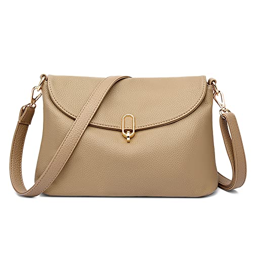 DORRISO Damen Umhängetasche Mode Handtasche Reise Schultertasche Leicht Umhängetaschen Täglich Urlaub Casual Schultertasche Wasserdicht PU Damen Umhängetasche Khaki von DORRISO