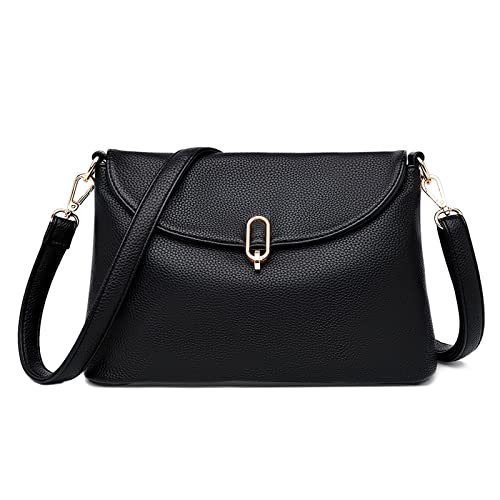 DORRISO Damen Umhängetasche Mode Handtasche Reise Schultertasche Leicht Umhängetaschen Täglich Urlaub Casual Schultertasche Wasserdicht PU Damen Umhängetasche Schwarz von DORRISO