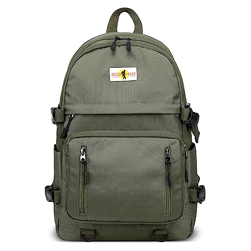 DORRISO Damen und Herren Rucksack Modern Schulrucksack für 14 Zoll Laptop mit USB Ladeanschluss Mehrere Taschen für Reisen Draussen Lässig Täglich Wasserdicht Nylon Studenten Rucksack Grün von DORRISO