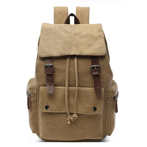 DORRISO Elegant Canvas Rucksack Herren Retro Tagesrucksack für 15.6 Zoll Laptop Große Kapazität Schulrucksack Reisen Lässig Camping Arbeit Wandern Leinwand Herren Backpack Khaki von DORRISO