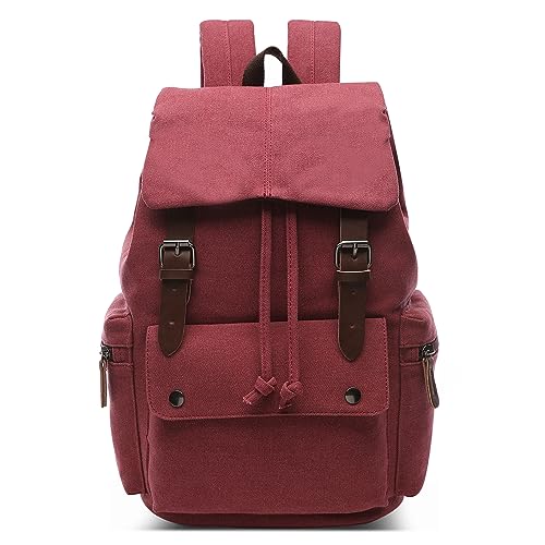 DORRISO Elegant Canvas Rucksack Herren Retro Tagesrucksack für 15.6 Zoll Laptop Große Kapazität Schulrucksack Reisen Lässig Camping Arbeit Wandern Leinwand Herren Backpack Rot von DORRISO
