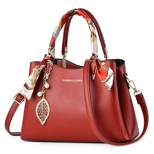 DORRISO Elegant Damen Handtasche Große Kapazität Schultertasche mit Einzigartigem Anhänger Umhängetasche Tasche Tote für Wandern Urlaub Einkaufen Reise PU Leder Damen Kuriertaschen Rot von DORRISO