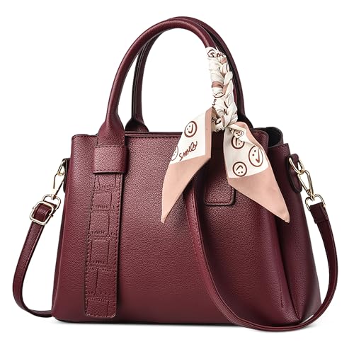 DORRISO Elegant Damen Handtasche Mode Henkeltasche mit Schick Weich Süß Seidentuch Klassische Umhängetasche für Urlaub Business Nachmittagstee Einkaufen Reise PU Leder Damen Kuriertaschen Rot von DORRISO