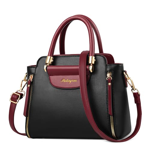 DORRISO Elegant Damen Klein Handtasche Mode PU Leder Henkeltasche Mehrfarbige Umhängetasche mit Top Griff Schultertasche für Reise Einkaufen Arbeit Urlaub Business Frauen Tasche Tote Schwarz von DORRISO