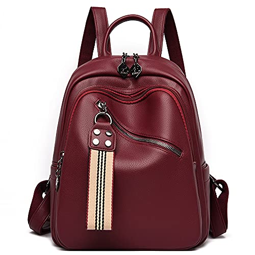 DORRISO Elegant Damen Rucksack PU Leder Rucksäcke Handtasche Großer Kapazität Schultertaschen Schulter Tasche Tourismus Beiläufig Reise Outdoor Wasserdichte Schule Backpack Rot von DORRISO