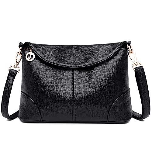 DORRISO Elegant Damen Umhängetasche Frauen Handtasche Schultertasche Casual Umhängetaschen Damen Reise PU Leder Tragbare Umhängetasche Schwarz von DORRISO