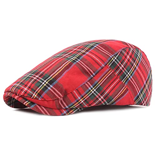 DORRISO Elegant Herren Flache Kappe Schirmmützen Leicht Komfortabel Herren Karostreifen Schiebermütze Driving Cabbie Fahrhut Newsboy Cap Reise Freizeit Urlaub Flat Cap Rot DORRISO Elegant Herren Flache Kappe Schirmmützen Leicht Komfortabel Herren Karostreifen Schiebermütze Driving Cabbie Fahrhut Newsboy Cap Reise Freizeit Urlaub Flat Cap Rot von DORRISO