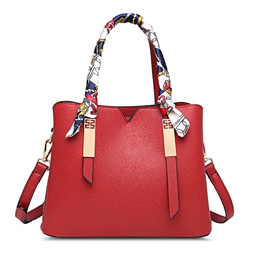 DORRISO Elegante Damen Handtasche Mode Schultertasche Reise Leicht Umhängetasche Casual Damen Handtasche PU Leder Top Griff Tasche für Frauen Rot von DORRISO