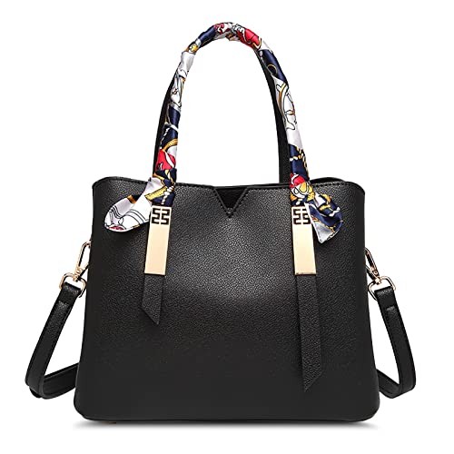 DORRISO Elegante Damen Handtasche Mode Schultertasche Reise Leicht Umhängetasche Casual Damen Handtasche PU Leder Top Griff Tasche für Frauen Schwarz von DORRISO