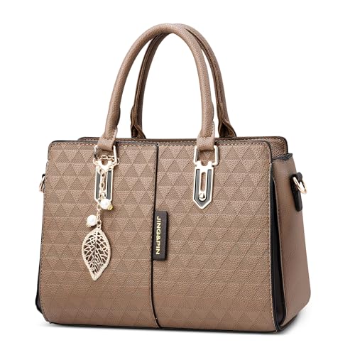 DORRISO Elegante Einfach Damen Handtaschen Henkeltaschen Anti-Dieb Mittel Groß Umhängetasche mit Anhänger Reisen Urlaub Einkaufen Party Büro Wasserdicht PU Leder Braun von DORRISO