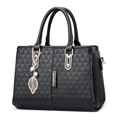 DORRISO Elegante Einfach Damen Handtaschen Henkeltaschen Anti-Dieb Mittel Groß Umhängetasche mit Anhänger Reisen Urlaub Einkaufen Party Büro Wasserdicht PU Leder Schwarz von DORRISO