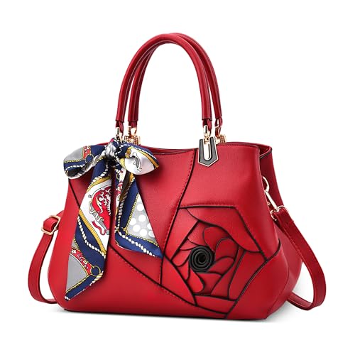 DORRISO Handtasche Damen Stilvol Handtaschen Damen Elegant Tasche Damen Umhängetasche Reisen Schultertasche Mittelgroß Leder für Büro Ernennung Urlaub Einkaufen Rot von DORRISO
