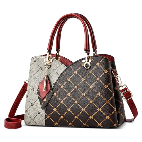 DORRISO Handtasche Damen Stilvoll Elegant Farbblock Design Schultertasche Praktisch Kuriertaschen mit Anhänger Umhängetasche Damen Reisen Urlaub Einkaufen PU Leder Rot von DORRISO