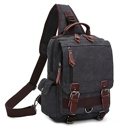 DORRISO Herren Brusttasche Sling Bag Retro Schultertasche Leinwand Schultertaschen Kuriertasche Männer Sporttasche Casual Reise Schule Schultertasche Kuriertasche Schwarz von DORRISO