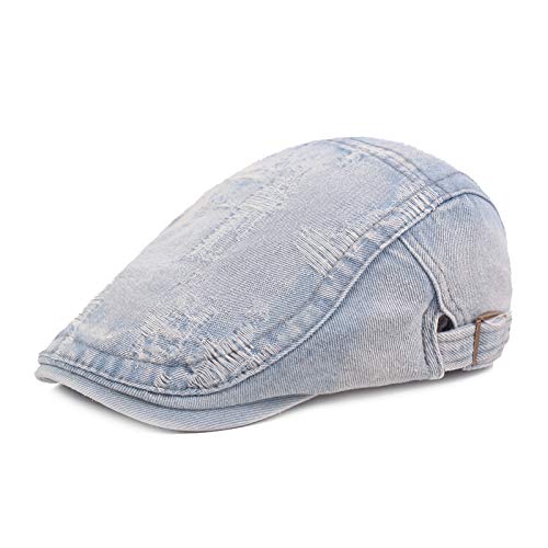 DORRISO Herren Denim Flache Kappe Vintage Schirmmützen Schiebermütze Driving Cabbie Fahrhut Newsboy Cap Reise Freizeit Flat Cap Blau C von DORRISO