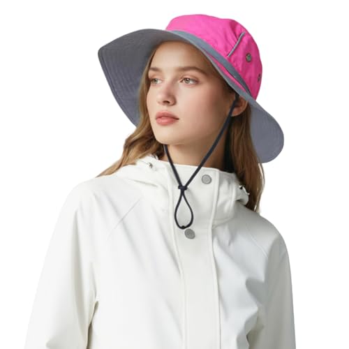 DORRISO Herren Fischerhut Damen Sonnenhut UPF 50+ Strand Faltbar Safarihut Reisen Outdoor Hut Fischerhut Komfortabel Anglerhut Gartenhut Bergsteigen Campinghut Sonnenhut Buschhüte Rose Rot von DORRISO