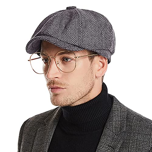 DORRISO Herren Flache Kappe Elegant Leicht Komfortabel Herren Schiebermütze Driving Cabbie Fahrhut Newsboy Cap Reise Freizeit Urlaub Baumwolle Flat Cap Grau B von DORRISO