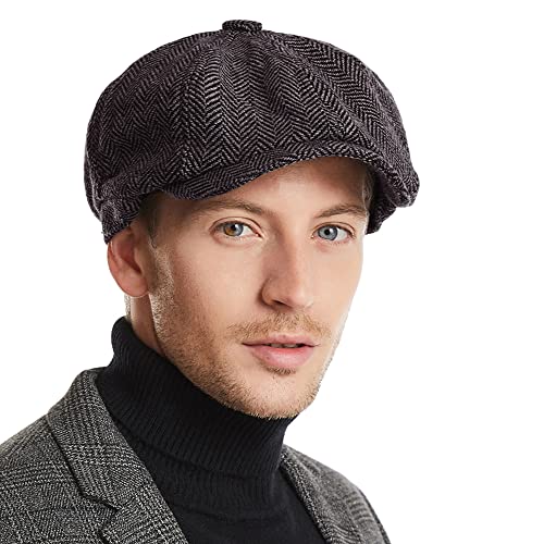 DORRISO Herren Flache Kappe Elegant Leicht Komfortabel Herren Schiebermütze Driving Cabbie Fahrhut Newsboy Cap Reise Freizeit Urlaub Baumwolle Flat Cap Grau C von DORRISO