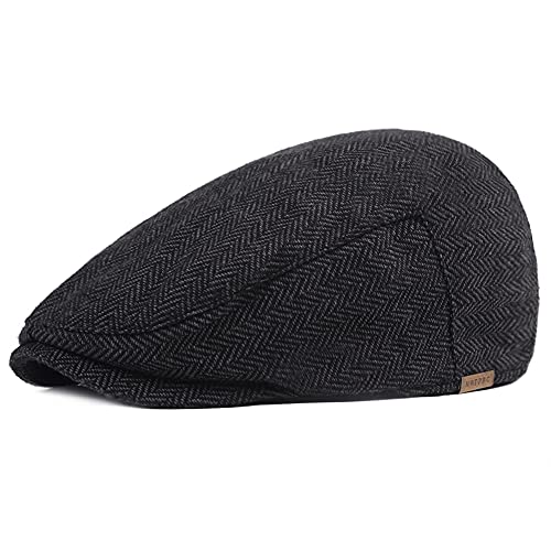 DORRISO Herren Flache Kappe Schirmmützen Leicht Komfortabel Herren Schiebermütze Driving Cabbie Fahrhut Newsboy Cap Reise Freizeit Urlaub Flat Cap Schwarz A von DORRISO