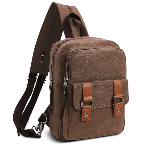 DORRISO Herren Rucksack Damen Klein Tagesrucksäcke Mode Brusttasche Sling Bag Leinwand Schultertaschen Kuriertasche Männer Sporttasche Casual Reise Schule Damen Rucksack Braun von DORRISO