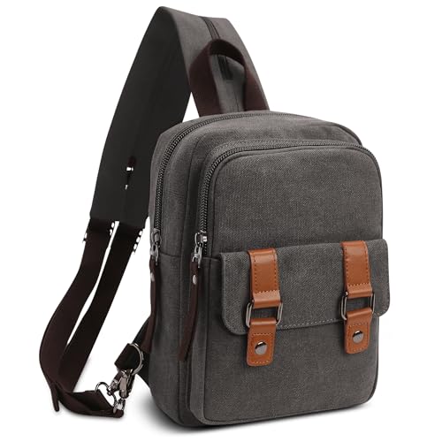 DORRISO Herren Rucksack Damen Klein Tagesrucksäcke Mode Brusttasche Sling Bag Leinwand Schultertaschen Kuriertasche Männer Sporttasche Casual Reise Schule Damen Rucksack Grau von DORRISO