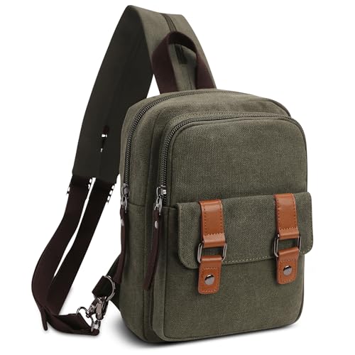 DORRISO Herren Rucksack Damen Klein Tagesrucksäcke Mode Brusttasche Sling Bag Leinwand Schultertaschen Kuriertasche Männer Sporttasche Casual Reise Schule Damen Rucksack Grün von DORRISO