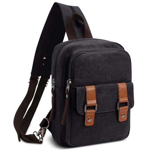 DORRISO Herren Rucksack Damen Klein Tagesrucksäcke Mode Brusttasche Sling Bag Leinwand Schultertaschen Kuriertasche Männer Sporttasche Casual Reise Schule Damen Rucksack Schwarz von DORRISO