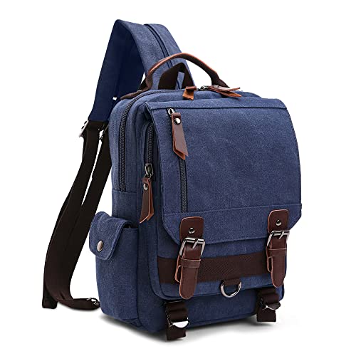 DORRISO Herren Rucksack Klein Tagesrucksäcke Mode Brusttasche Sling Bag Leinwand Schultertaschen Kuriertasche Männer Sporttasche Casual Reise Schule Schultertasche Rucksack Blau A von DORRISO
