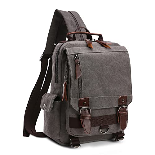 DORRISO Herren Rucksack Klein Tagesrucksäcke Mode Brusttasche Sling Bag Leinwand Schultertaschen Kuriertasche Männer Sporttasche Casual Reise Schule Schultertasche Rucksack Grau A von DORRISO