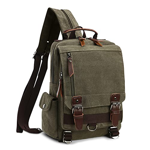 DORRISO Herren Rucksack Klein Tagesrucksäcke Mode Brusttasche Sling Bag Leinwand Schultertaschen Kuriertasche Männer Sporttasche Casual Reise Schule Schultertasche Rucksack Grün von DORRISO