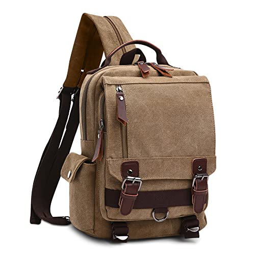 DORRISO Herren Rucksack Klein Tagesrucksäcke Mode Brusttasche Sling Bag Leinwand Schultertaschen Kuriertasche Männer Sporttasche Casual Reise Schule Schultertasche Rucksack Khaki von DORRISO