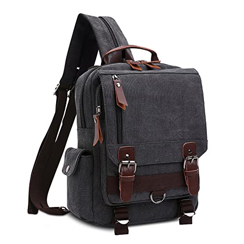DORRISO Herren Rucksack Klein Tagesrucksäcke Mode Brusttasche Sling Bag Leinwand Schultertaschen Kuriertasche Männer Sporttasche Casual Reise Schule Schultertasche Rucksack Schwarz von DORRISO