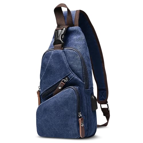 DORRISO Herren Umhängetasche Mode Brusttasche Schultertasche Leinwand Schultertaschen Casual Reise Wandern Umhängetasche Männer Kleine Kuriertaschen Blau von DORRISO
