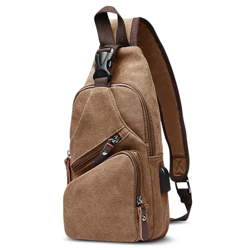 DORRISO Herren Umhängetasche Mode Brusttasche Schultertasche Leinwand Schultertaschen Casual Reise Wandern Umhängetasche Männer Kleine Kuriertaschen Braun von DORRISO