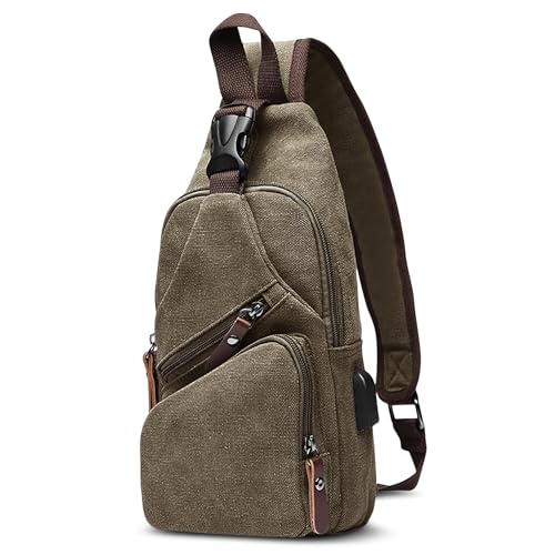 DORRISO Herren Umhängetasche Mode Brusttasche Schultertasche Leinwand Schultertaschen Casual Reise Wandern Umhängetasche Männer Kleine Kuriertaschen Grün von DORRISO