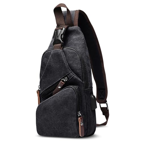 DORRISO Herren Umhängetasche Mode Brusttasche Schultertasche Leinwand Schultertaschen Casual Reise Wandern Umhängetasche Männer Kleine Kuriertaschen Schwarz von DORRISO