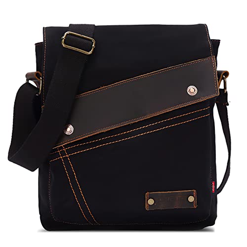 DORRISO Herren Umhängetasche Mode Leinwand Schultertasche Reise Schultertaschen Leicht Kuriertasche Casual Bequem Urlaub Camping Männer Kuriertasche Schwarz von DORRISO