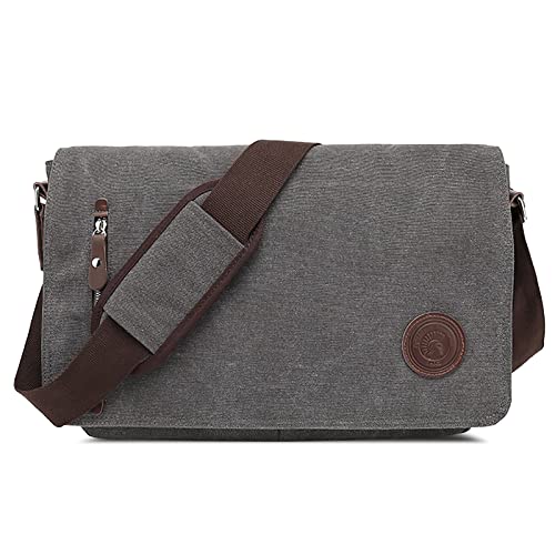 DORRISO Herren Umhängetasche Mode Leinwand Schultertasche Reise Schultertaschen für 15,6 Zoll Notebook Kuriertasche Casual Urlaub Camping Männer Kuriertasche Grau von DORRISO