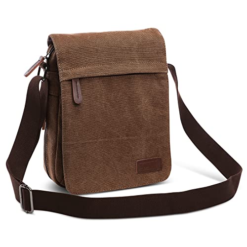 DORRISO Herren Umhängetasche Mode Schultertasche Leinwand Klein Schultertaschen Leicht Kuriertasche Casual Reise Urlaub Camping Männer Kuriertasche Braun von DORRISO